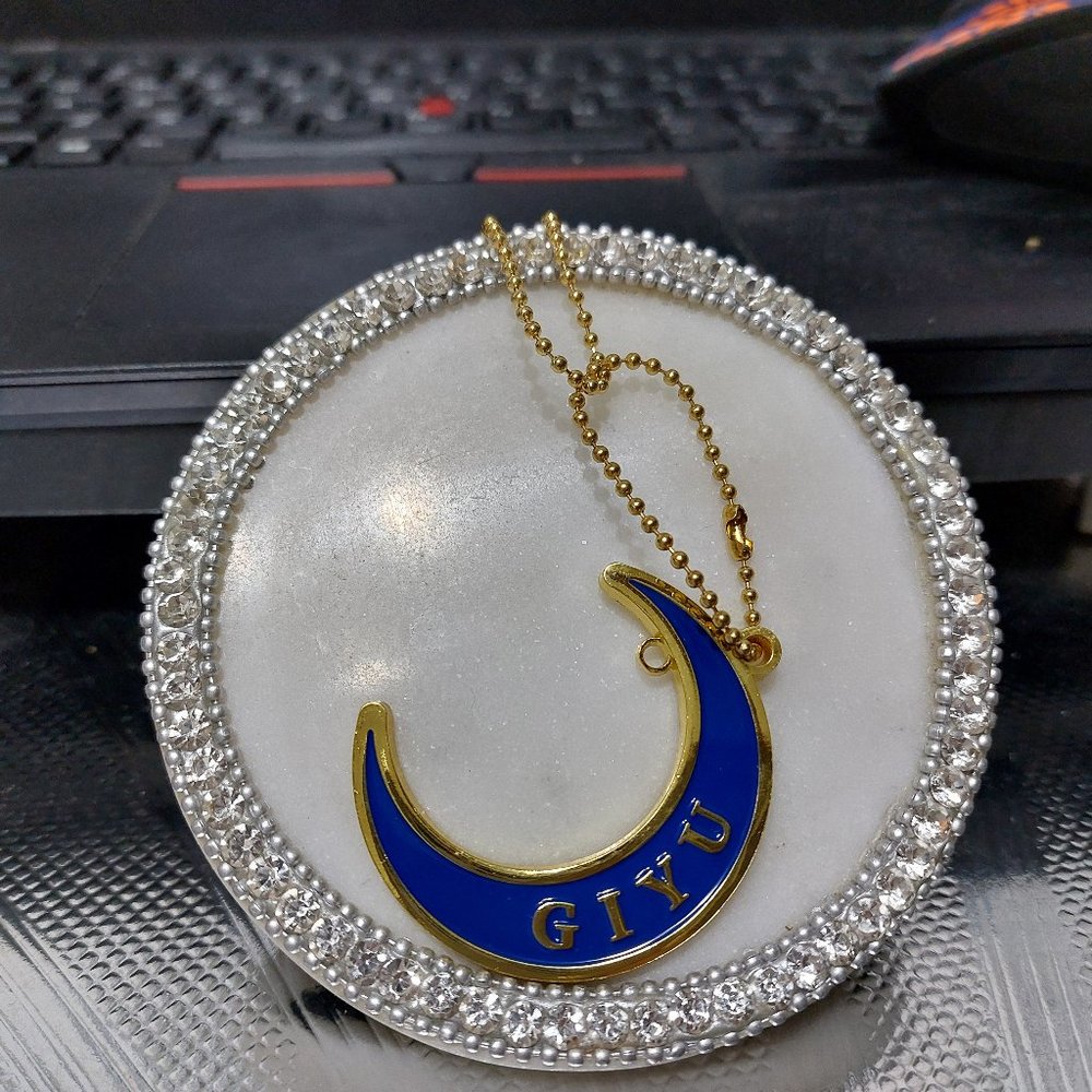 Demon Slayer Giyu Katanga Moon Keychain Handbag Accessory Gold Blue Color
